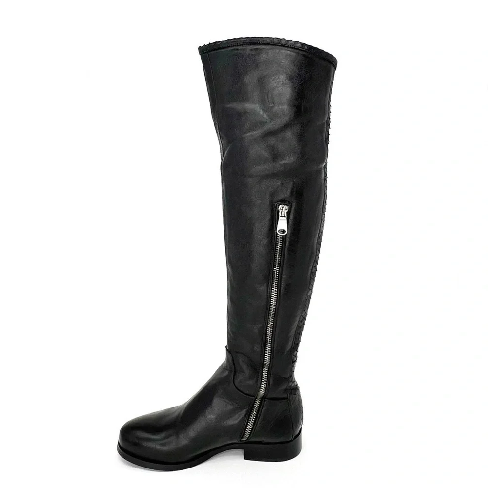 Ron White Boots Size 4.5 Piper Over The Knee OTK Black Leather Snake Pattern New